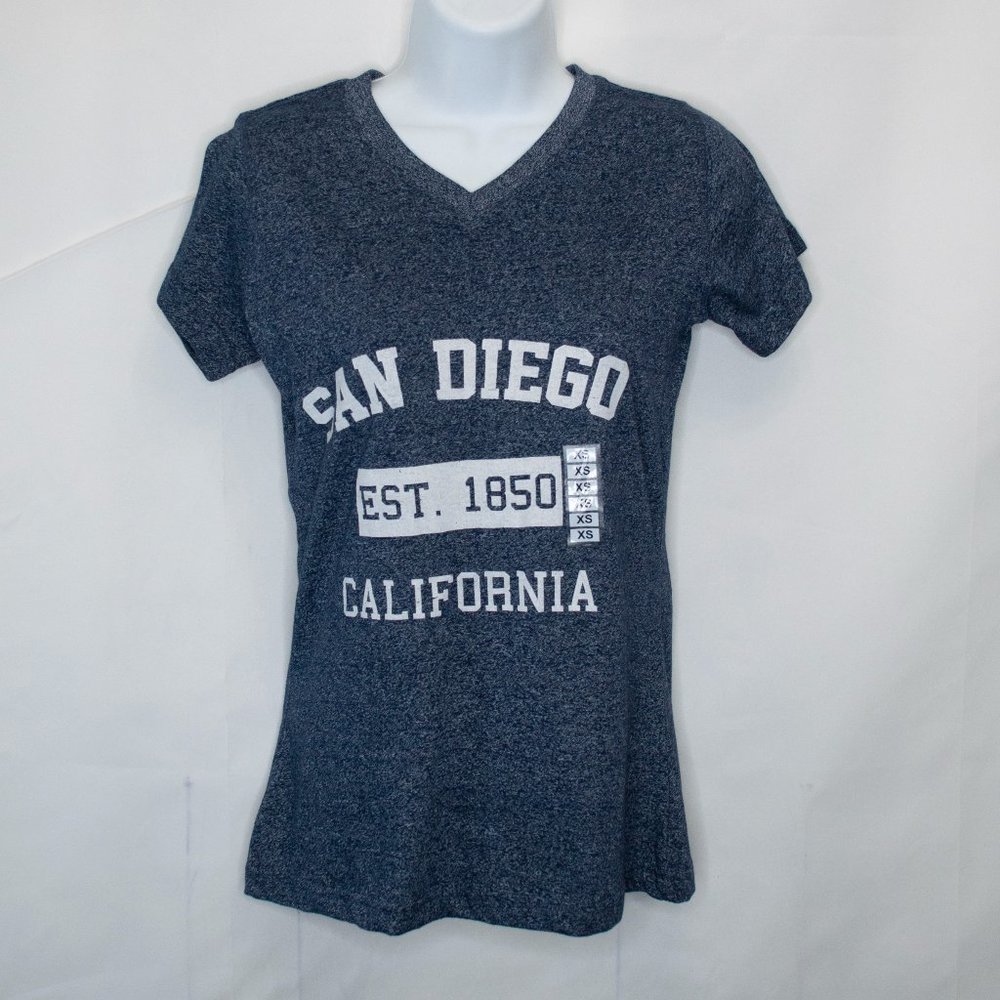 NEW San Diego T Shirt Womens XS Blue V Neck Top Short Sleeve California D08